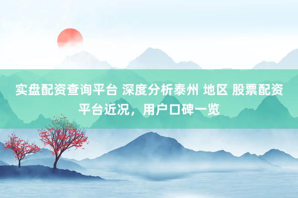 实盘配资查询平台 深度分析泰州 地区 股票配资平台近况，用户口碑一览