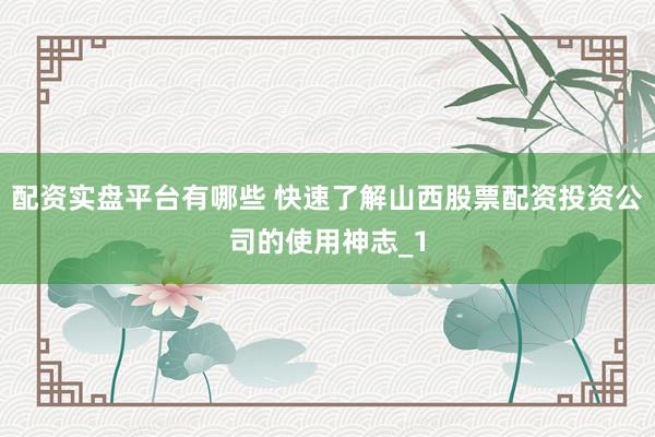 配资实盘平台有哪些 快速了解山西股票配资投资公司的使用神志_1