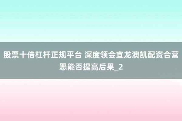 股票十倍杠杆正规平台 深度领会宜龙澳凯配资合营恶能否提高后果_2